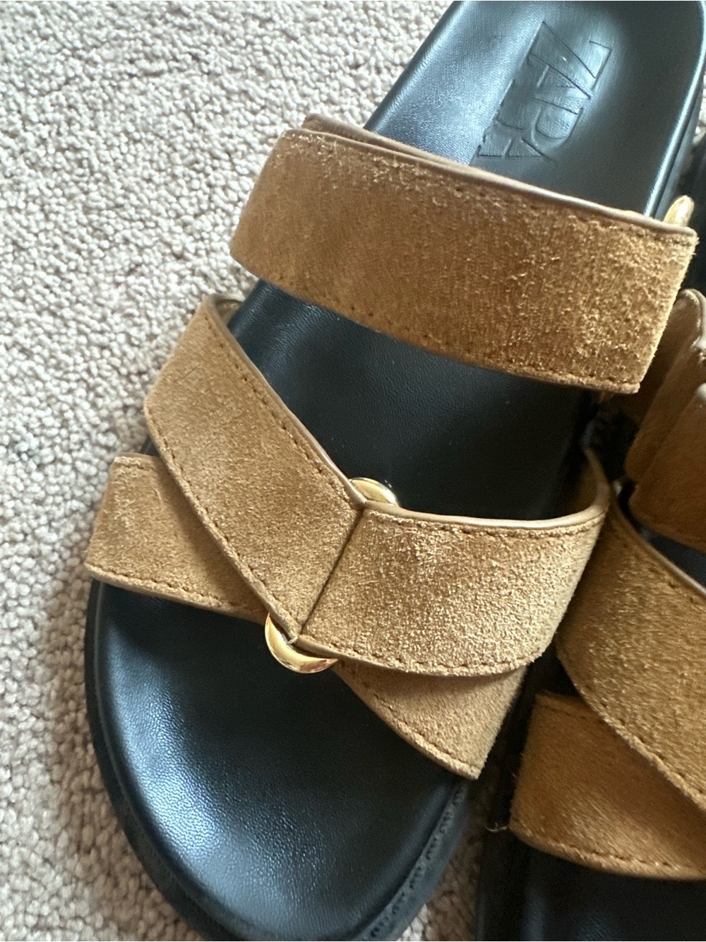 Women's Tan Suede Double-Strap Slide Sandals Zara Size 39/ 8 US - Picture 3 of 5